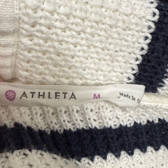 Athleta Waffle knit navy and white striped Long cardigan with patch pockets, Med - Picture 4 of 4